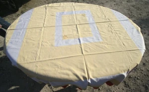 nappe ancienne coton jaune et blanche 148x152 cm - Imagen 1 de 1