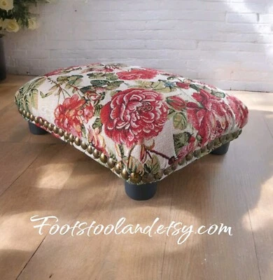 Flowers pattern FOOTSTOOL with decorative studs underdesk home office footrest - Image 1 of 4