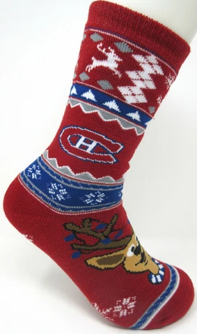Montreal Canadiens NHL Reindeer Ugly Christmas Sweater Holiday Crew Socks Medium Cover