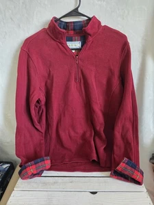 Orvis Sweater Womens Sz Med Half Zip Pullover Plaid Lined  Red EUC - Picture 1 of 3