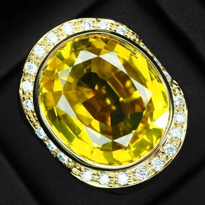 24K Gold 925 Sterling Silver Rings Luminous Canary Yellow Tourmaline 27.05Ct - Image 1 of 4
