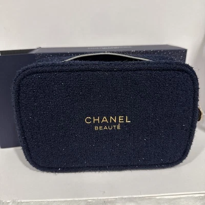 Chanel Beauty Navy Tweed Makeup Bag Pouch Empty Cosmetic Bag - Image 1 of 4