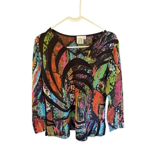 Petersilie & Salbei Langarmshirt mit abstraktem Druck V-Ausschnitt Damen Gr. M Boho Fairycore - Bild 1 von 3