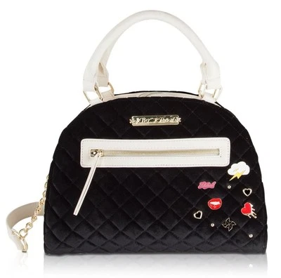 Bolso de Hombro Betsey Johnson RARO Terciopelo Cúpula Adornado Retro Acolchado Prendedor Dije Foto 1 de 4