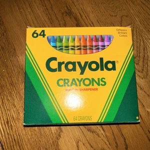 Afilador incorporado vintage Box 64 Crayola Crayons 1990 colores retirados EE. UU. Nuevo - Imagen 1 de 3