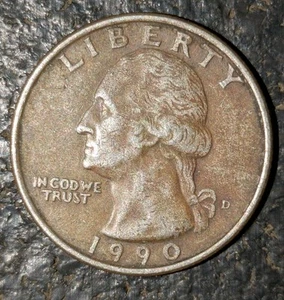 1990-D 25c Quarter Improperly Annealed Error Annealing Black Red Toned - Picture 1 of 18