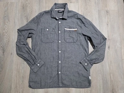 VANS Gray & White Striped Button Down Casual Long Sleeve Shirt Mens Size Large - Image 1 of 4