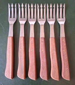 6 x Albacete Cuchilleria Peralta Forks Stainless Steel & Wooden Handles - Picture 1 of 12