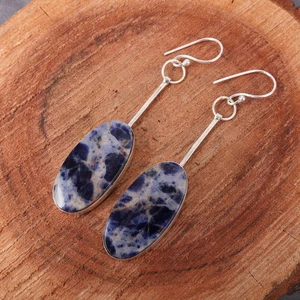 Sodalite Gemstone Drop/Dangle Earrings 925 Sterling Silver Jewelry For Girls - Picture 1 of 10