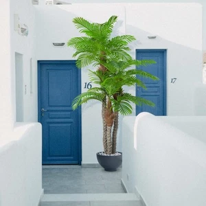 8.5ft Artificial Palm Tree 102in Triple Tropical Palm Fake Plant Tree Outdoor... - Picture 1 of 8