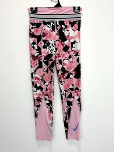 Nike Dri Fit Tight Fit Womens Tights L Pink Black Floral Full Length Gym Yoga - Picture 1 of 11