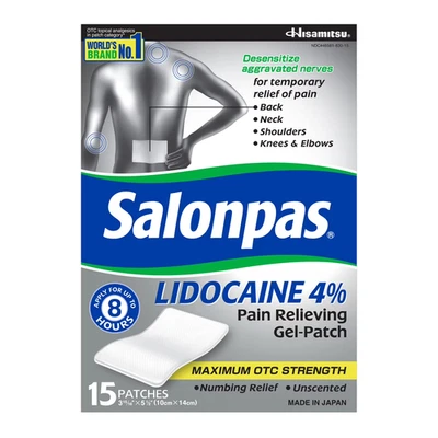 Parche gel analgésico lidocaína Salonpas 15 ct. Foto 1 de 3