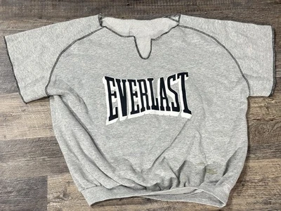 复古 20 世纪 90 年代 Everlast 切割运动衫小号/中号灰色健身房垃圾男式方格 — 第 1/4 张图片