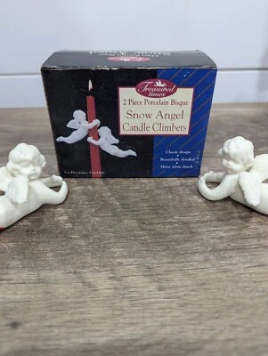 Vintage Treasured Times 2 Piece Porcelain Bisque Snow Angel Candle Climbers - Image 1 of 4