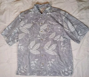 Columbia Men’s Hawaiian Shirt Size Large Gray Short Sleeve Button Up Cotton Leaf - Picture 1 of 9