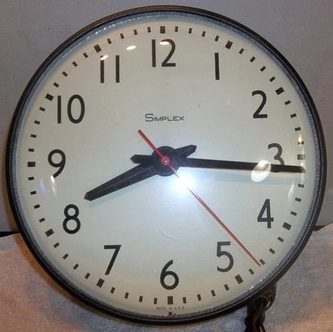 Vintage Simplex Industrial School Wall Clock 14" Works Cover