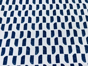 Anna French Contemporary Geometric Linen Print Fabric- Akio Navy 1.60 yd AF9814 - Picture 1 of 4