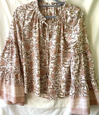 LOVESTITCH, WOMEN'S S PEASANT IVORY BLOUSE TUNIC, FLORAL, WIDE SLEEVES, NWOT - Image 1 of 4