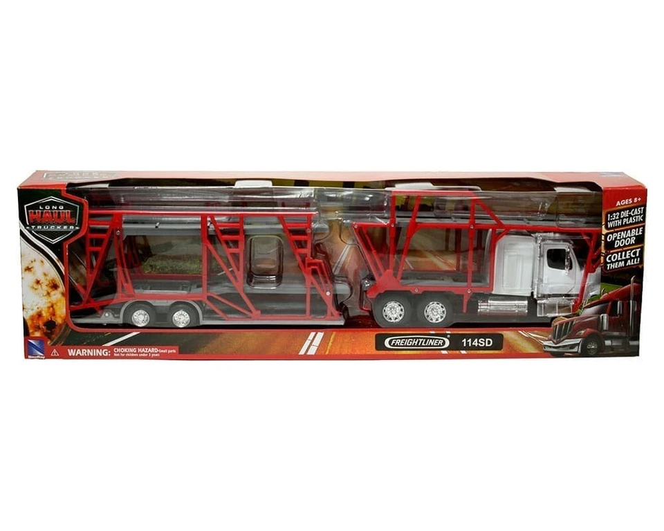 1/32 New Ray Long Haul Trucker Freightliner 114SD Auto Carrier White/Red 10983 - Image 1 of 1