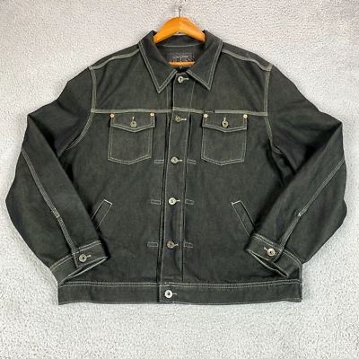 Vtg Guess Jacket Mens Large Black Green Denim Jean Type 2 Streetwear Coat - Image 1 of 4