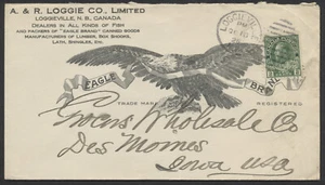 1926 Loggie Co Eagle Brand Advertising Cover Loggieville NB to USA - Picture 1 of 2