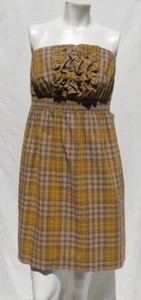MAEVE Anthropologie US women’s M Brown Yellow Plaid Strapless Dress Pockets - Picture 1 of 6