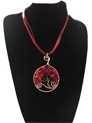 Collana Donna Tree Of Life Alluminio E Corallo Di Bambù Con Cordino Cerato - Immagine 1 di 4