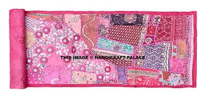 Pink Table Top Runner Wall Hanging Vintage Indian Decor Embroidered Tapestries - Picture 1 of 3