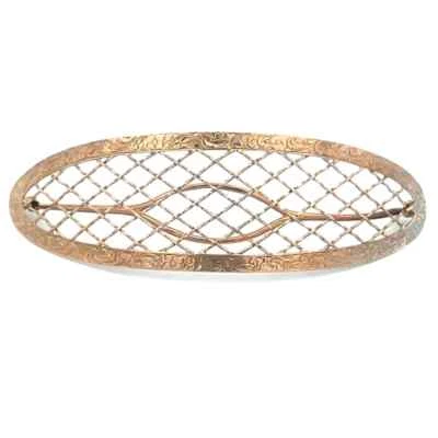 Викторианская золотая брошь для волос из розового золота 9 карат с цветочной сеткой ручной работы - Изображение 1 из 4