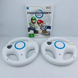 Mario Kart Wii with 2x Genuine Nintendo Steering Wheels Tested & Working - Picture 1 of 8