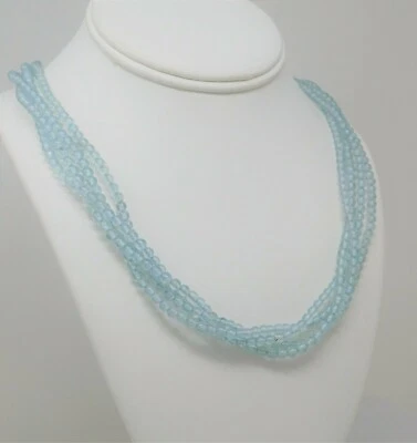 Collar de 4 hilos de oro amarillo de 14 kt con cuentas de aguamarina y halo de diamantes 22,25" B2209 Foto 1 de 4