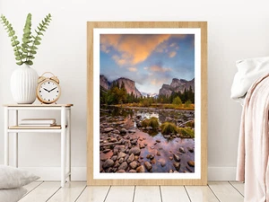 Landscape of Yosemite Park Autumn Glass Framed Wall Art, Ready to Hang - Picture 1 of 6