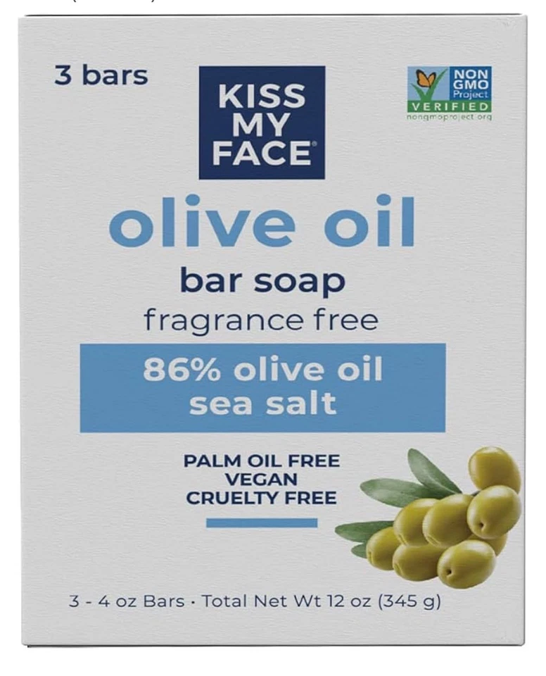 Pacote com 3 sabonetes veganos em barra de azeite puro Kiss My Face para homens e mulheres - Imagem 1 de 1