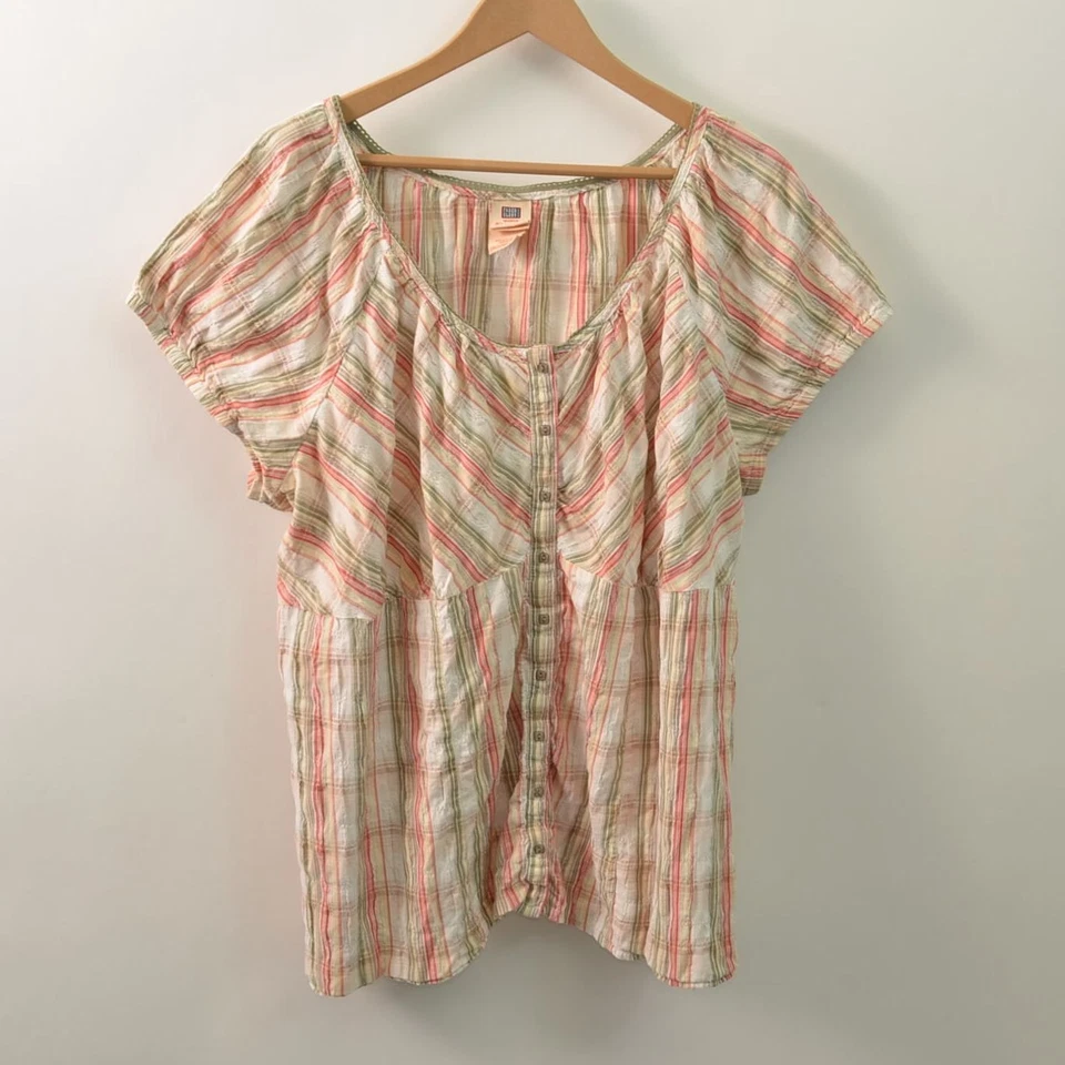 Camisa feminina Faded Glory com botões 22/24W 3X xadrez stretch de algodão - Imagem 1 de 4