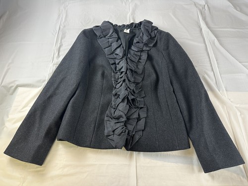 VETEMENTS Giacca blazer J Crew in tweed di lana con volant taglia 2 grigio scuro antracite