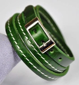 Plain Simply Cool Multi Wraps Surfer Lined Leather Bracelet Wristband Cuff Green - Picture 1 of 5