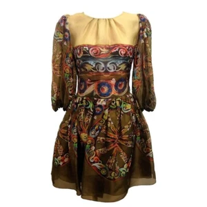 AUTH RUNWAY SS2013 Dolce&Gabbana carretto majolica wheel printed silk Dress 38it - Picture 1 of 12