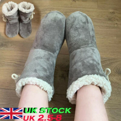 LADIES SLIPPERS WOMENS FUR THERMAL ANKLE BOOTS WARM SHOES SIZE UK GREY