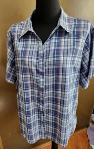 Company One Women's Plus Size 3 Blue Plaid Short Sleeve Blouse - Picture 1 of 6