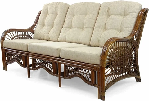 Malibu Handmade 3-Seater ECO Natural Rattan Wicker, Medium Brown Color Cover