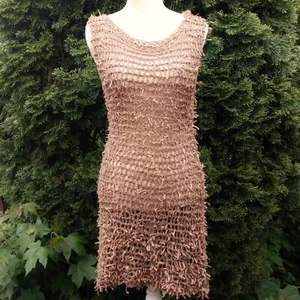 Ella Knits Designs By Sophie Hnatko Brown Open Crochet Dress S - Picture 1 of 7