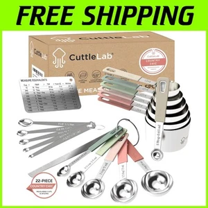 22-Piece Stainless Steel Measuring Cups & Spoons Set in Country Chic Colors - Picture 1 of 10