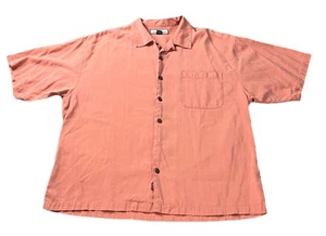 Tommy Bahama Shirt Mens XL Solid Orange Button Up Short Sleeve 100% Silk - Picture 1 of 6