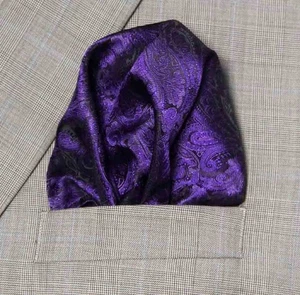 Gascoigne Pocket Square Purple Black Paisley Men's - Picture 1 of 3
