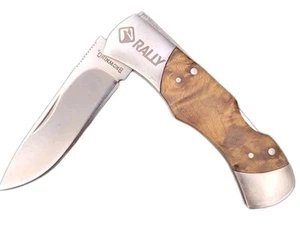 Rally Browning Model 835 Folding Pocket Knife w/ Burl Wood Handle Made in China - Picture 1 of 7