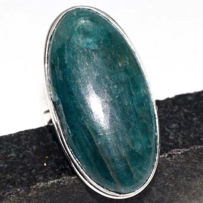 Кольцо с голубым апатитом посеребренным драгоценным камнем 925 пробы эстетические ювелирные изделия США 5,5 GW - Изображение 1 из 3