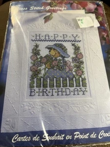Design Works Greeting Card Cross Stitch Kit Teddy Bear Happy Birthday New - Picture 1 of 2