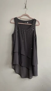 Mint Velvet Sequin Top Vest Size 12 Grey Chiffon Asymmetric Tiered Sleeveless - Picture 1 of 8