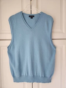 Lands End maglione gilet uomo L 42 44 scollo a V blu chiaro misto cotone cashmere - Foto 1 di 9