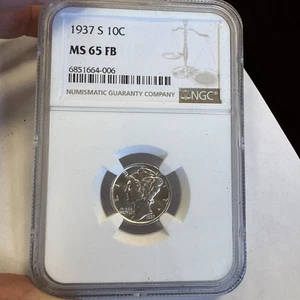 1937 - S Mercury Dime NGC MS65 FB - Imagen 1 de 4